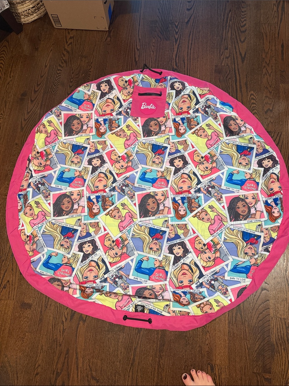 Barbie Pink Multicolor Round Play Mat with Drawstring Storage